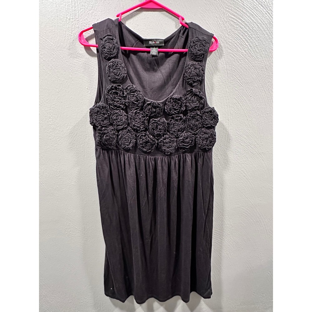 Style & Co Black Rosette Floral Sleeveless Minimalist Empire Waist Top Small